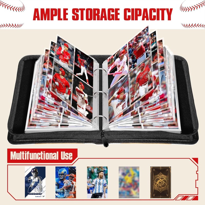 efunny Baseball Card Binder 4 Pocket Gifts for Boys Girls, Waterproof 400 Pockets Card Holder Album with 50 Removable Sleeves for Trading Card - Binder Display Storage Carrying Case for Baseball Cards - Image 3